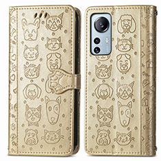 Custodia Portafoglio In Pelle Fantasia Modello Cover con Supporto L01 per Xiaomi Mi 12S Pro 5G Oro