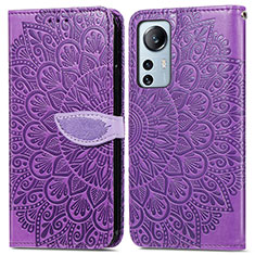 Custodia Portafoglio In Pelle Fantasia Modello Cover con Supporto L02 per Xiaomi Mi 12 Pro 5G Viola