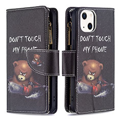 Custodia Portafoglio In Pelle Fantasia Modello Cover con Supporto L03 per Apple iPhone 13 Nero