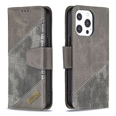 Custodia Portafoglio In Pelle Fantasia Modello Cover con Supporto L05 per Apple iPhone 14 Pro Grigio