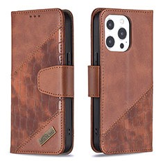 Custodia Portafoglio In Pelle Fantasia Modello Cover con Supporto L05 per Apple iPhone 15 Pro Max Marrone