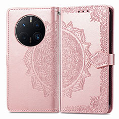 Custodia Portafoglio In Pelle Fantasia Modello Cover con Supporto per Huawei Mate 50 Pro Oro Rosa