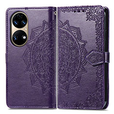 Custodia Portafoglio In Pelle Fantasia Modello Cover con Supporto per Huawei P50 Viola