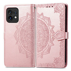 Custodia Portafoglio In Pelle Fantasia Modello Cover con Supporto per Motorola Moto Edge 40 Pro 5G Oro Rosa