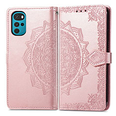 Custodia Portafoglio In Pelle Fantasia Modello Cover con Supporto per Motorola Moto G22 Oro Rosa