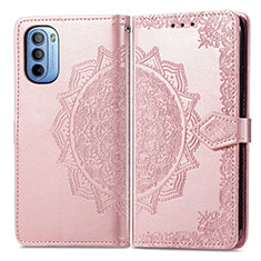 Custodia Portafoglio In Pelle Fantasia Modello Cover con Supporto per Motorola Moto G31 Oro Rosa