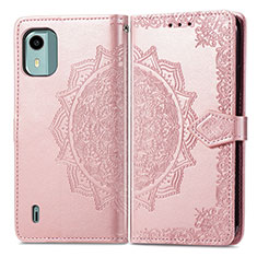 Custodia Portafoglio In Pelle Fantasia Modello Cover con Supporto per Nokia C12 Oro Rosa