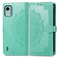 Custodia Portafoglio In Pelle Fantasia Modello Cover con Supporto per Nokia C12 Pro Verde