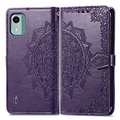 Custodia Portafoglio In Pelle Fantasia Modello Cover con Supporto per Nokia C12 Viola