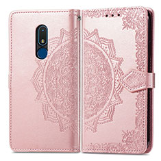 Custodia Portafoglio In Pelle Fantasia Modello Cover con Supporto per Nokia C3 Oro Rosa