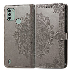 Custodia Portafoglio In Pelle Fantasia Modello Cover con Supporto per Nokia C31 Grigio