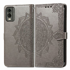 Custodia Portafoglio In Pelle Fantasia Modello Cover con Supporto per Nokia C32 Grigio