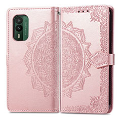 Custodia Portafoglio In Pelle Fantasia Modello Cover con Supporto per Nokia XR21 Oro Rosa