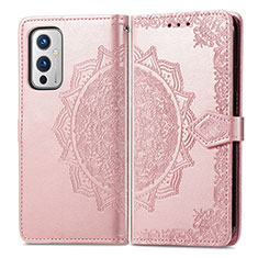 Custodia Portafoglio In Pelle Fantasia Modello Cover con Supporto per OnePlus 9 5G Oro Rosa