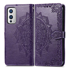 Custodia Portafoglio In Pelle Fantasia Modello Cover con Supporto per OnePlus 9 5G Viola