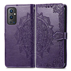 Custodia Portafoglio In Pelle Fantasia Modello Cover con Supporto per OnePlus 9 Pro 5G Viola