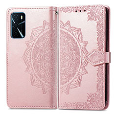 Custodia Portafoglio In Pelle Fantasia Modello Cover con Supporto per Oppo A16 Oro Rosa