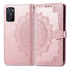 Custodia Portafoglio In Pelle Fantasia Modello Cover con Supporto per Oppo A55S 5G Oro Rosa