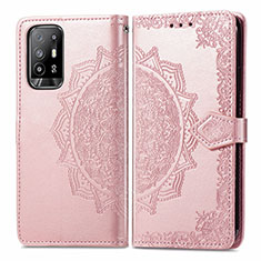 Custodia Portafoglio In Pelle Fantasia Modello Cover con Supporto per Oppo A94 5G Oro Rosa