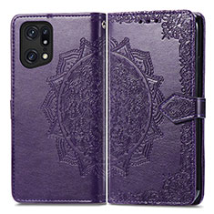 Custodia Portafoglio In Pelle Fantasia Modello Cover con Supporto per Oppo Find X5 Pro 5G Viola