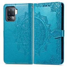 Custodia Portafoglio In Pelle Fantasia Modello Cover con Supporto per Oppo Reno5 Lite Blu