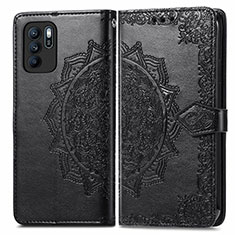 Custodia Portafoglio In Pelle Fantasia Modello Cover con Supporto per Oppo Reno6 Z 5G Nero