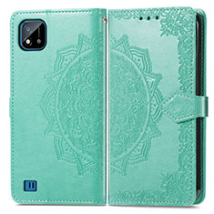 Custodia Portafoglio In Pelle Fantasia Modello Cover con Supporto per Realme C20 Verde