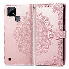 Custodia Portafoglio In Pelle Fantasia Modello Cover con Supporto per Realme C21 Oro Rosa