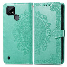 Custodia Portafoglio In Pelle Fantasia Modello Cover con Supporto per Realme C21 Verde