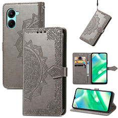 Custodia Portafoglio In Pelle Fantasia Modello Cover con Supporto per Realme C33 (2023) Grigio