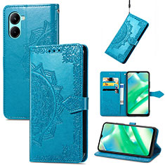 Custodia Portafoglio In Pelle Fantasia Modello Cover con Supporto per Realme C33 Blu