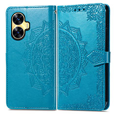 Custodia Portafoglio In Pelle Fantasia Modello Cover con Supporto per Realme Narzo N55 Blu