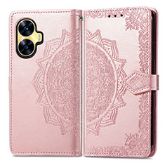 Custodia Portafoglio In Pelle Fantasia Modello Cover con Supporto per Realme Narzo N55 Oro Rosa