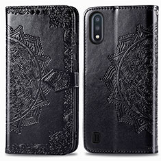 Custodia Portafoglio In Pelle Fantasia Modello Cover con Supporto per Samsung Galaxy A01 SM-A015 Nero