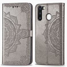 Custodia Portafoglio In Pelle Fantasia Modello Cover con Supporto per Samsung Galaxy A21 European Grigio