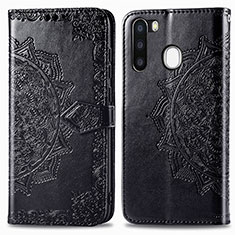 Custodia Portafoglio In Pelle Fantasia Modello Cover con Supporto per Samsung Galaxy A21 European Nero