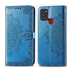 Custodia Portafoglio In Pelle Fantasia Modello Cover con Supporto per Samsung Galaxy A21s Blu