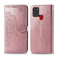 Custodia Portafoglio In Pelle Fantasia Modello Cover con Supporto per Samsung Galaxy A21s Oro Rosa