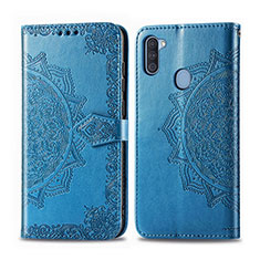 Custodia Portafoglio In Pelle Fantasia Modello Cover con Supporto per Samsung Galaxy M11 Blu