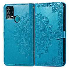 Custodia Portafoglio In Pelle Fantasia Modello Cover con Supporto per Samsung Galaxy M31 Prime Edition Blu