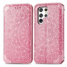 Custodia Portafoglio In Pelle Fantasia Modello Cover con Supporto per Samsung Galaxy S22 Ultra 5G Oro Rosa