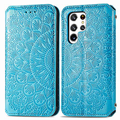 Custodia Portafoglio In Pelle Fantasia Modello Cover con Supporto per Samsung Galaxy S23 Ultra 5G Blu