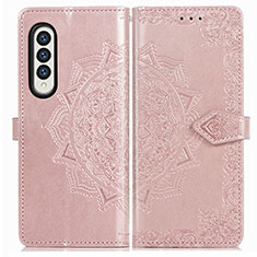 Custodia Portafoglio In Pelle Fantasia Modello Cover con Supporto per Samsung Galaxy Z Fold3 5G Oro Rosa