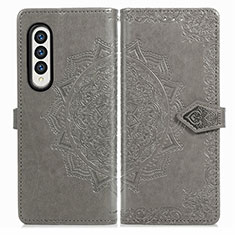 Custodia Portafoglio In Pelle Fantasia Modello Cover con Supporto per Samsung Galaxy Z Fold4 5G Grigio