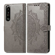 Custodia Portafoglio In Pelle Fantasia Modello Cover con Supporto per Sony Xperia 1 III Grigio