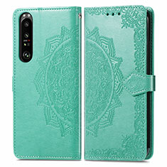 Custodia Portafoglio In Pelle Fantasia Modello Cover con Supporto per Sony Xperia 1 III Verde