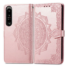 Custodia Portafoglio In Pelle Fantasia Modello Cover con Supporto per Sony Xperia 1 IV SO-51C Oro Rosa