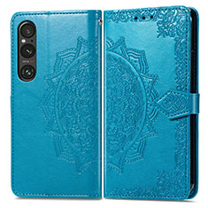 Custodia Portafoglio In Pelle Fantasia Modello Cover con Supporto per Sony Xperia 1 V Blu