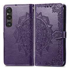 Custodia Portafoglio In Pelle Fantasia Modello Cover con Supporto per Sony Xperia 1 V Viola