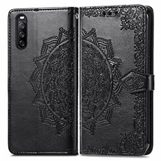 Custodia Portafoglio In Pelle Fantasia Modello Cover con Supporto per Sony Xperia 10 III Nero